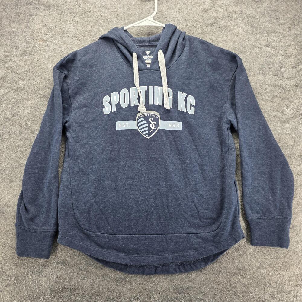 Fanatics Hoodie Womens M Blue Pullover Hooded Pockets Fleece Sporting KC Logo